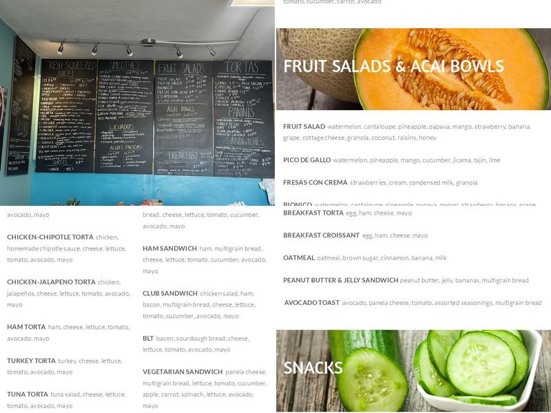 Papayas Juice Bar Menu