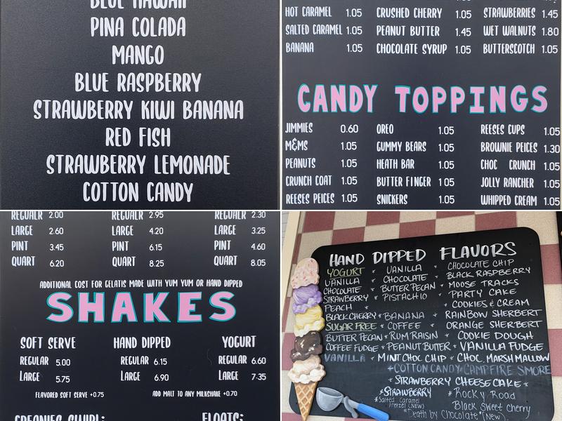 Creanies Ice Cream Menu