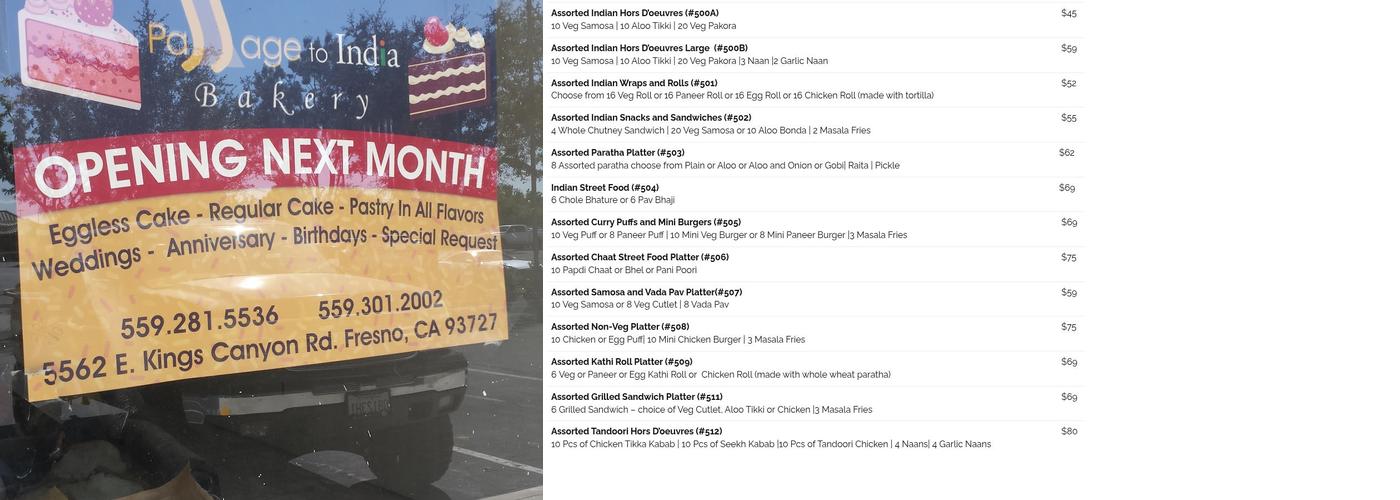 Passage To India Bakery Menu