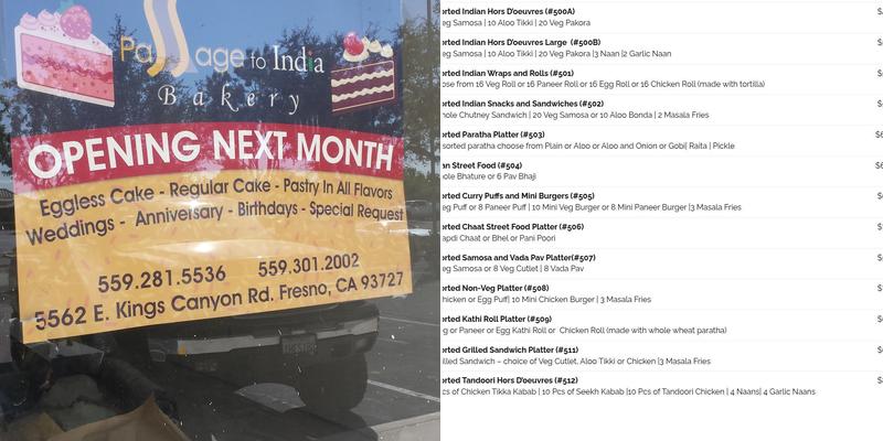 Passage To India Bakery Menu