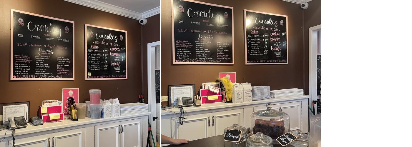 Crowley Cupcakes Menu