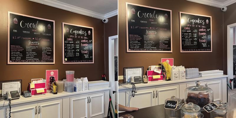 Crowley Cupcakes Menu
