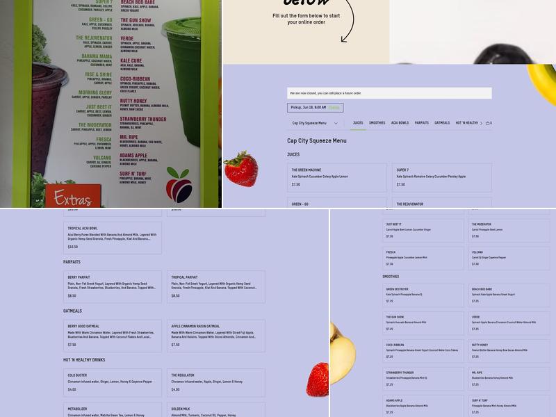 Cap City Squeeze Juice Bar Menu