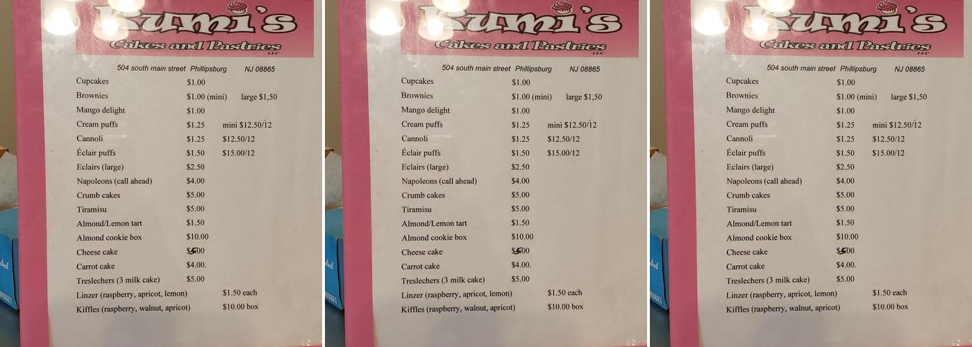Kumi Cakes & Pastries Llc Menu