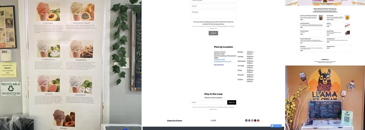 Llama Ice Cream Menu