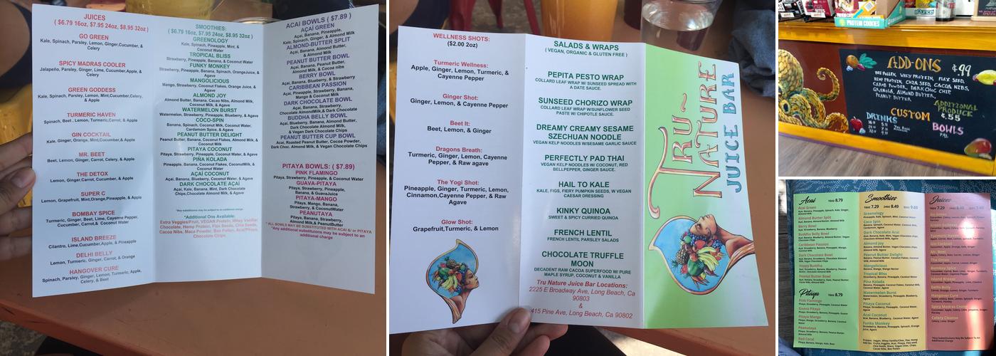 Tru Nature Juice Bar Menu