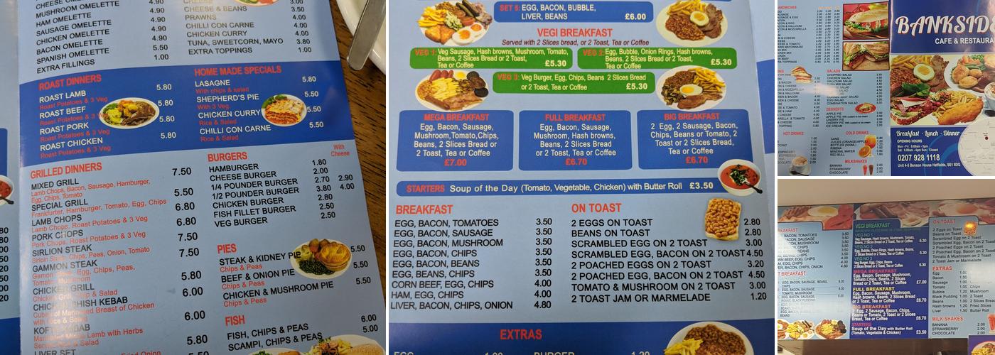 The Bankside Cafe. Menu