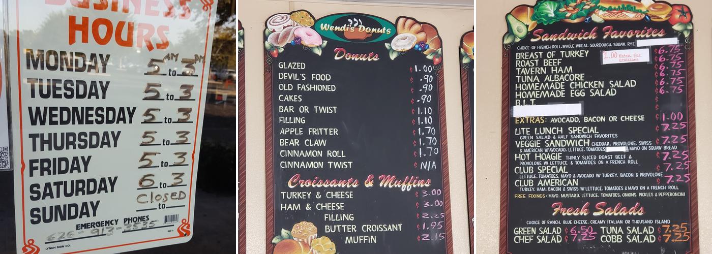 Wendi's Donuts Menu