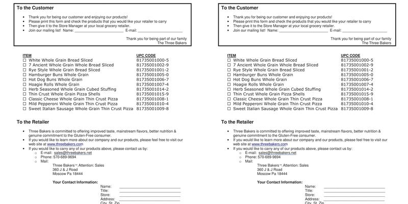 Three Bakers Menu