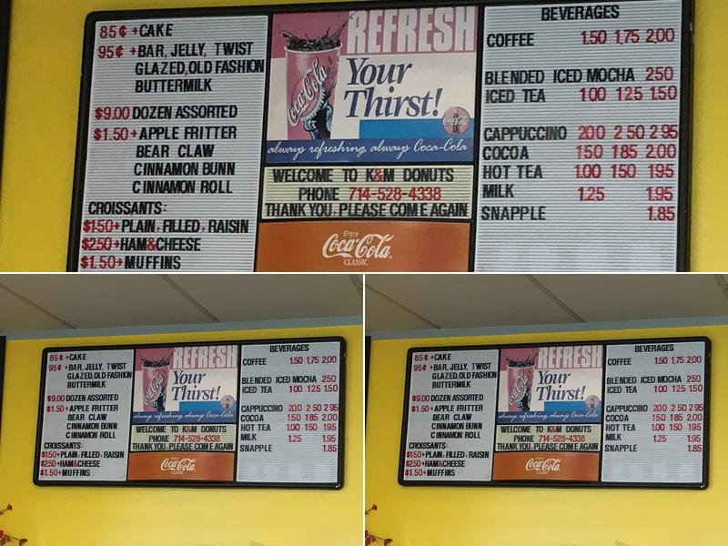 K & M Donuts Menu