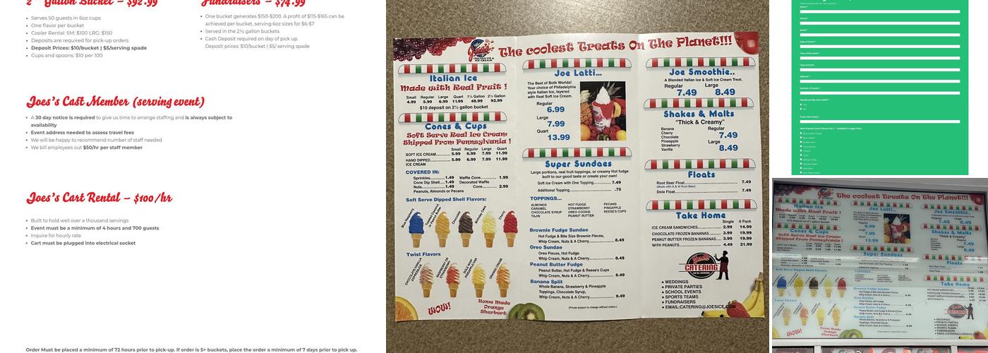 Joe's Italian Ice Menu