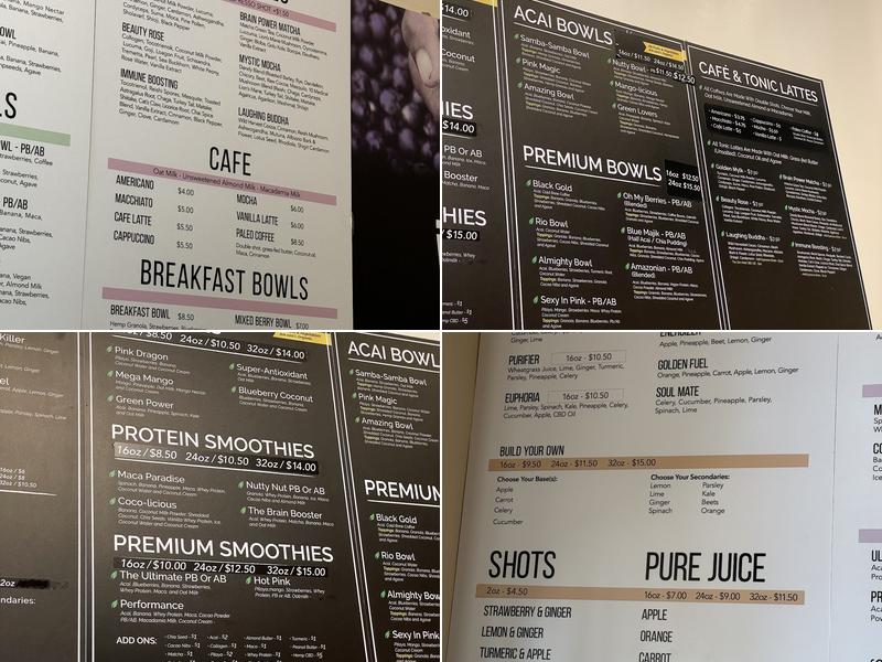Impact Juice Bar Menu