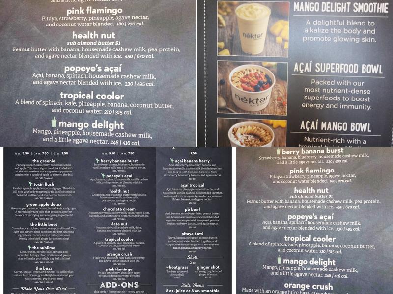 Nekter Juice Bar Menu