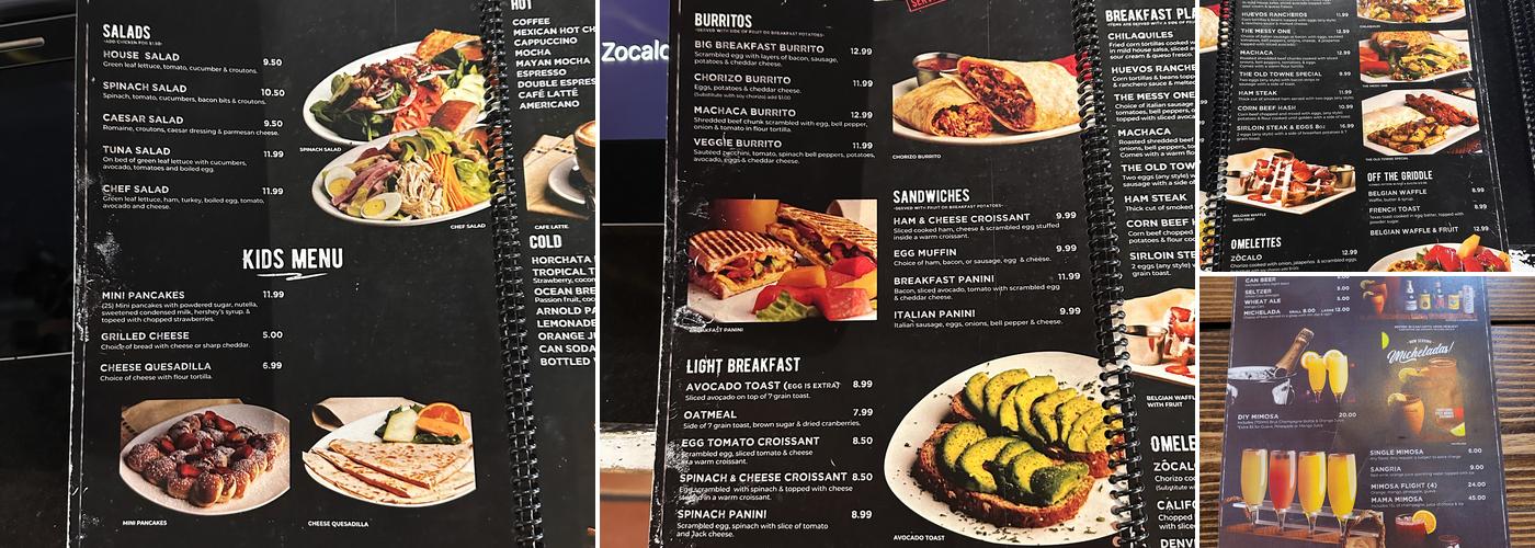 Cafe Zocalo Menu