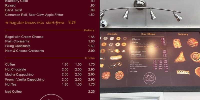 K D's Donuts Menu