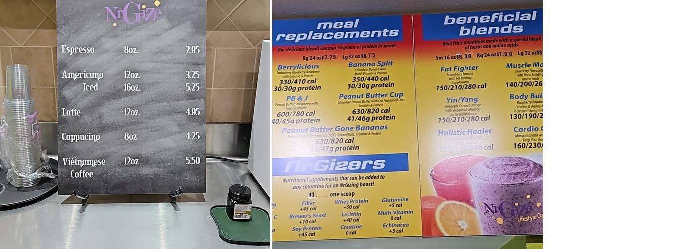 Nrgize Menu