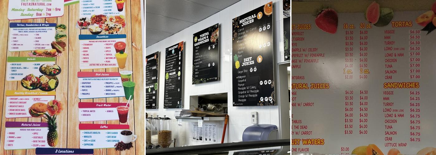 FRUTAS 3rd Ave. Menu