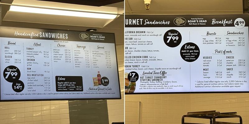 Safeway Bakery. Menu