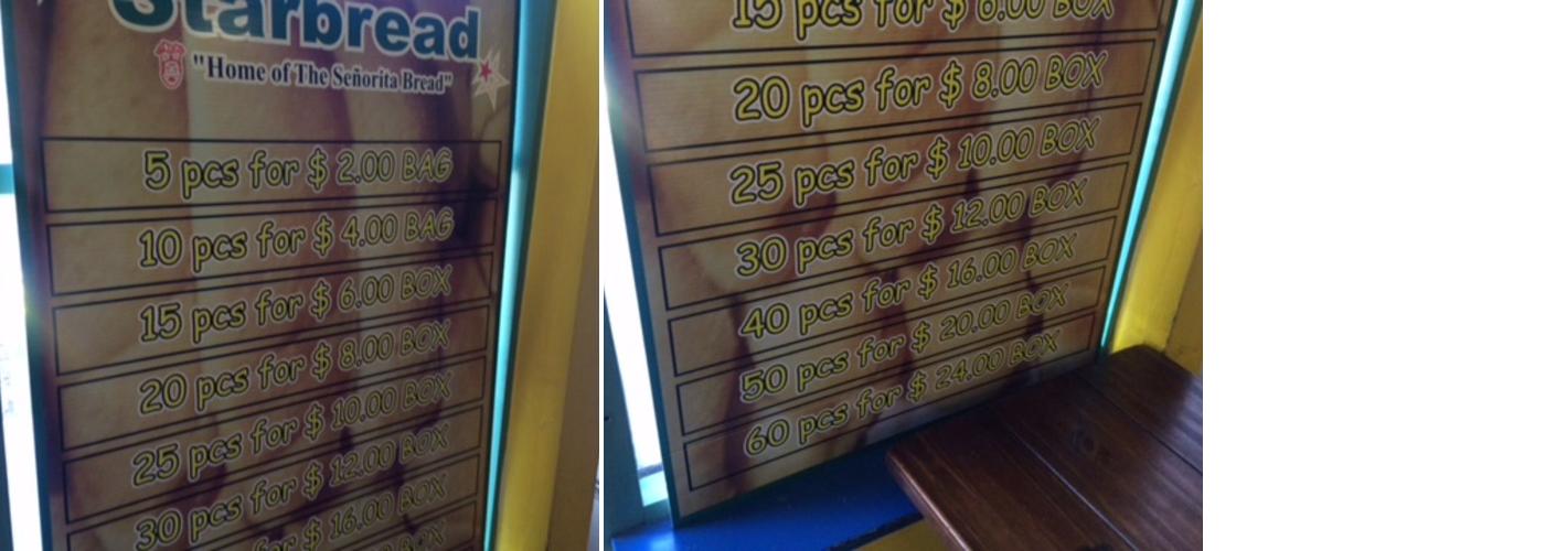 Starbread Bakery Menu