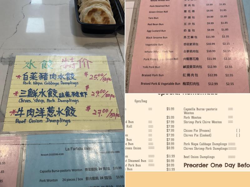 La Farfalla Bakery Menu