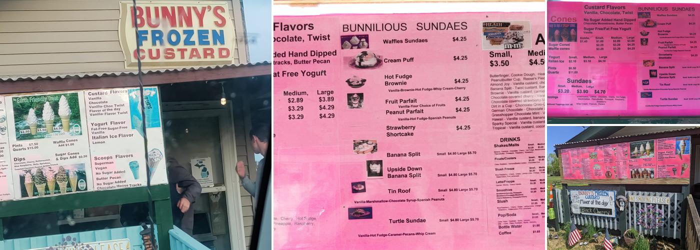 Bunny's Frozen Custard Menu