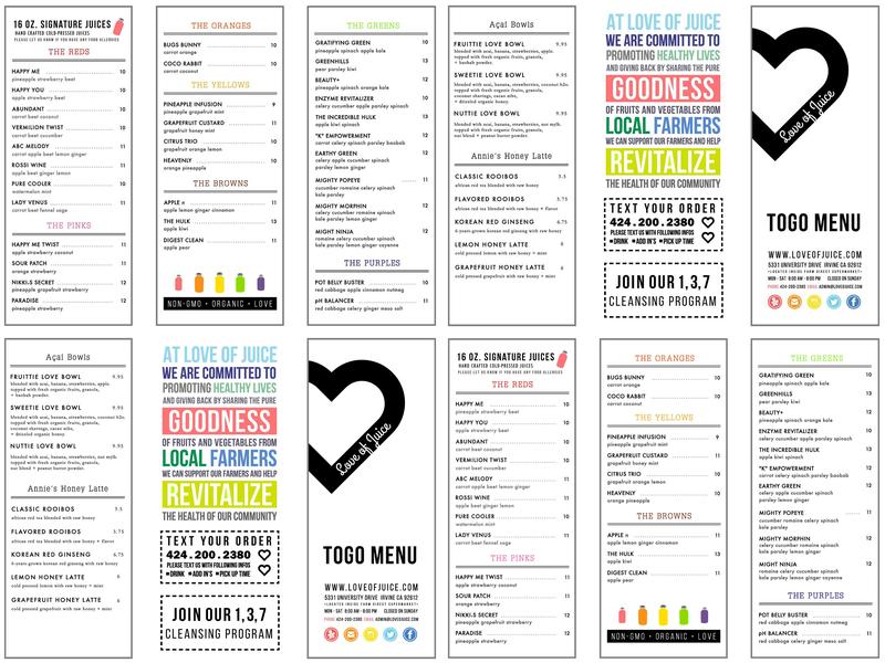 Love of Juice Menu