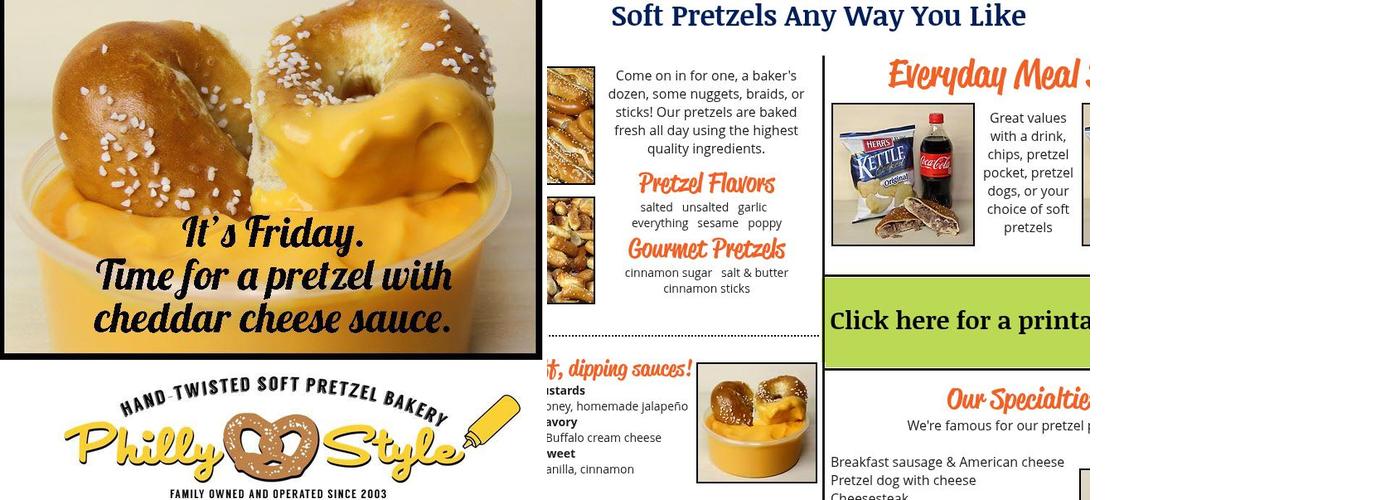 Philly Style Soft Pretzel Menu