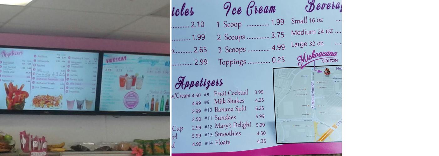 La Michoacana Colton Menu