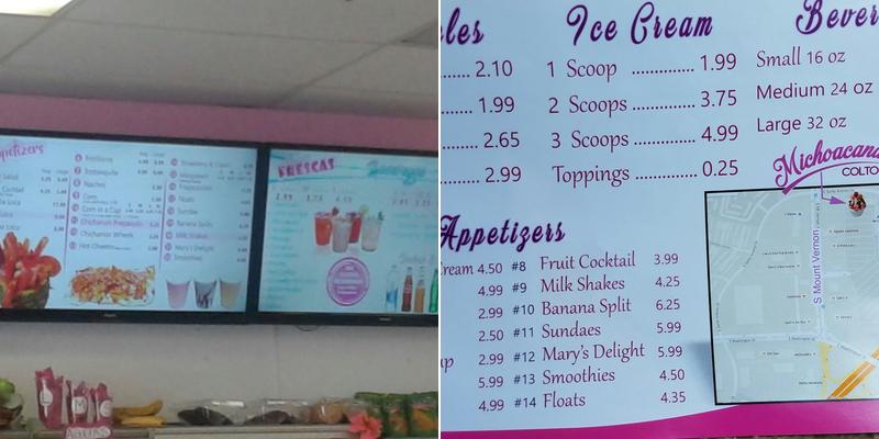 La Michoacana Colton Menu