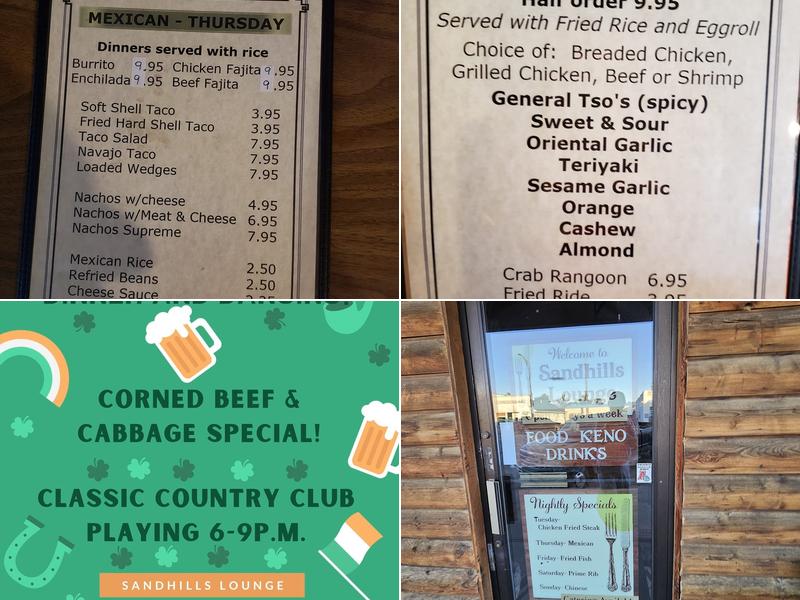 Sand Hills Lounge Menu