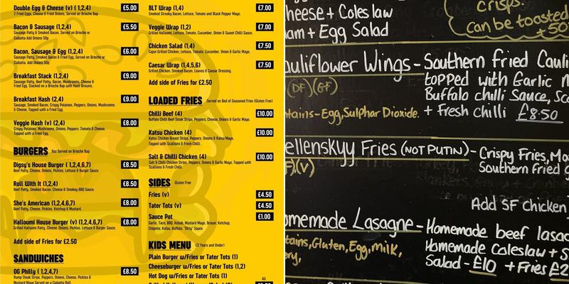 Digsy's Diner, The Cafe. Menu