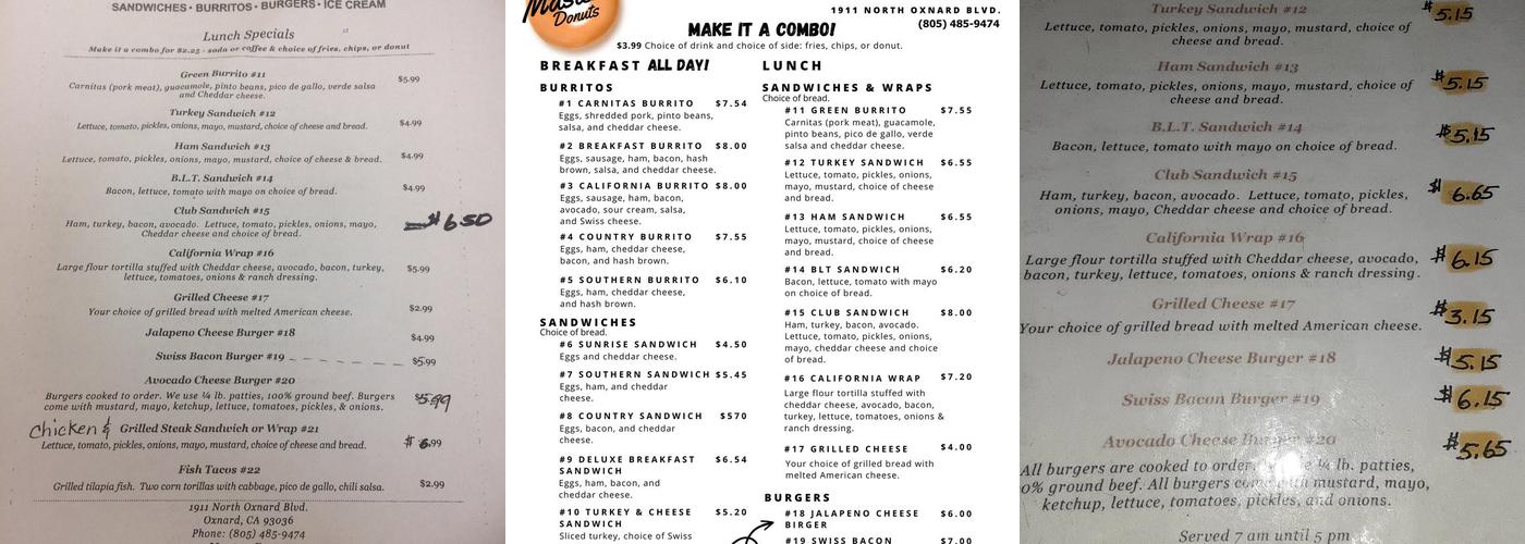 Master's Donuts Menu