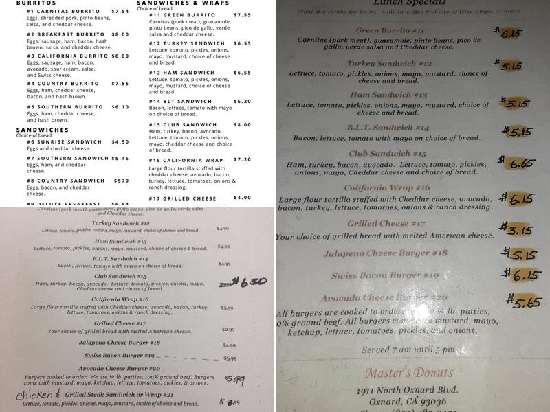 Master's Donuts Menu