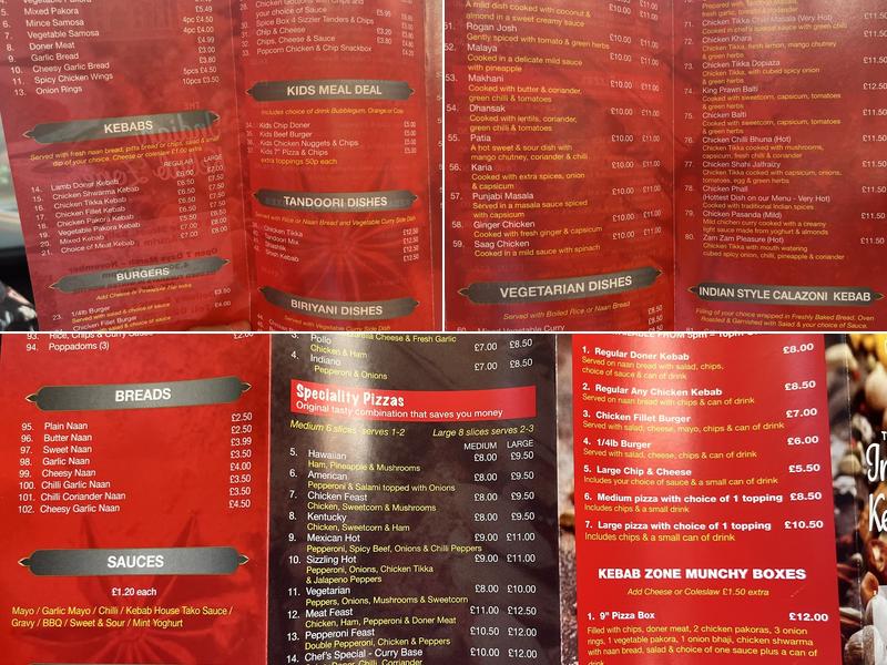 Indian kebab zone Menu