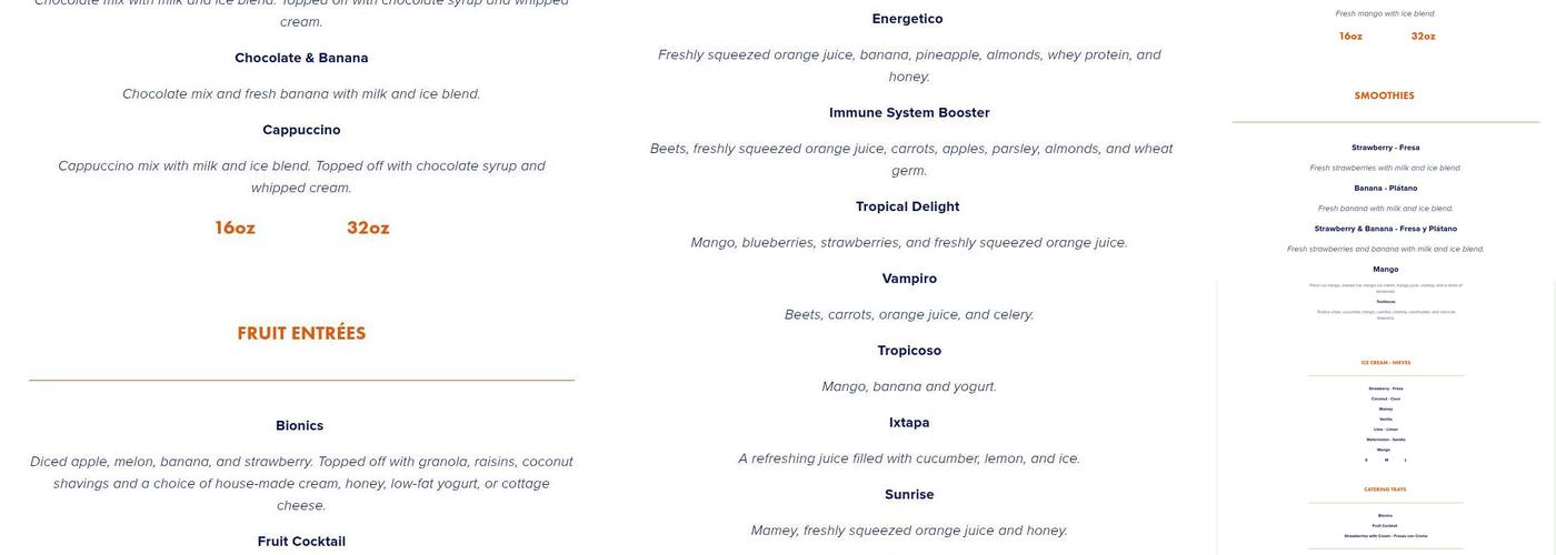 Tropical Juice LA Menu