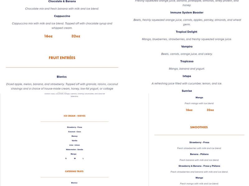 Tropical Juice LA Menu