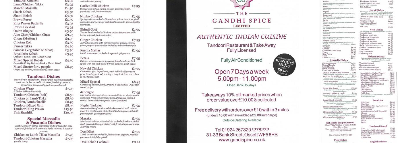 The Gandhi Spice Menu