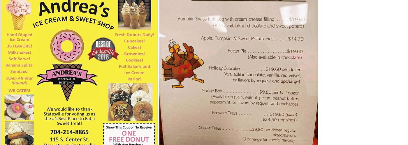 Andrea's Ice Cream & Sweet Shop Menu