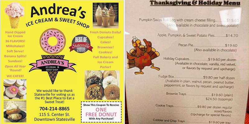 Andrea's Ice Cream & Sweet Shop Menu