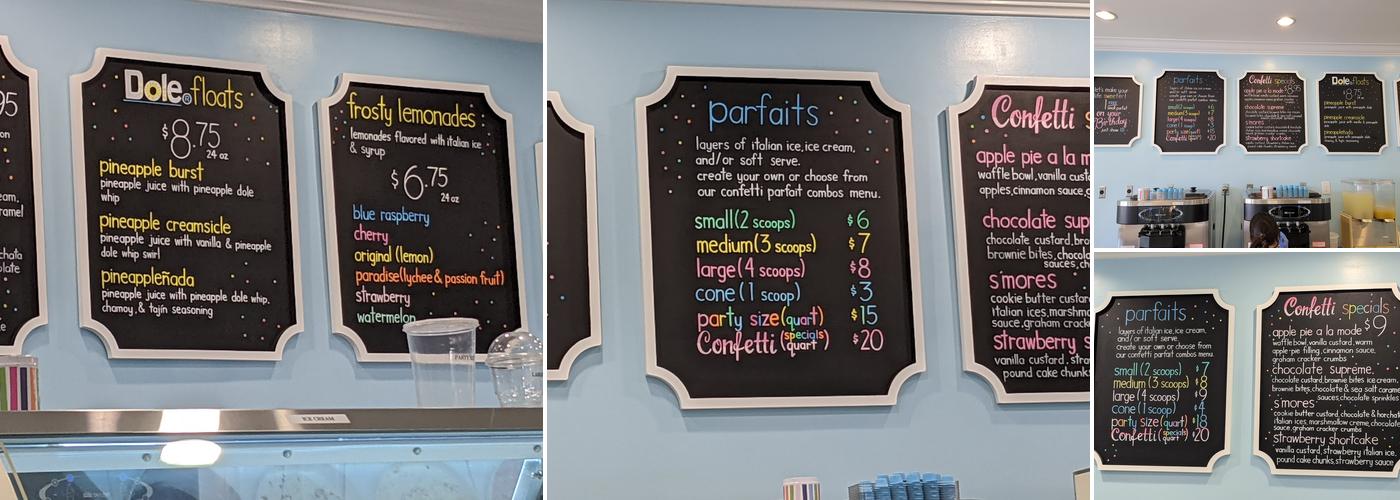 Confetti Italian Ice & Custard Menu