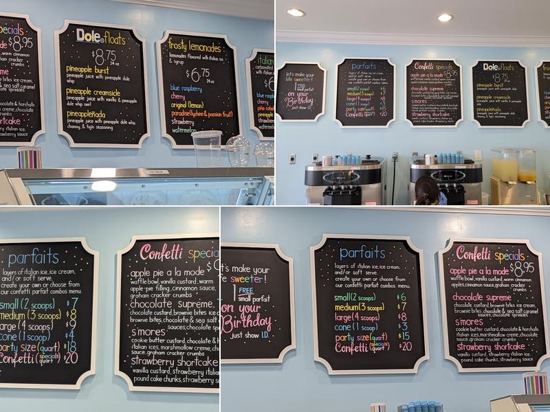 Confetti Italian Ice & Custard Menu