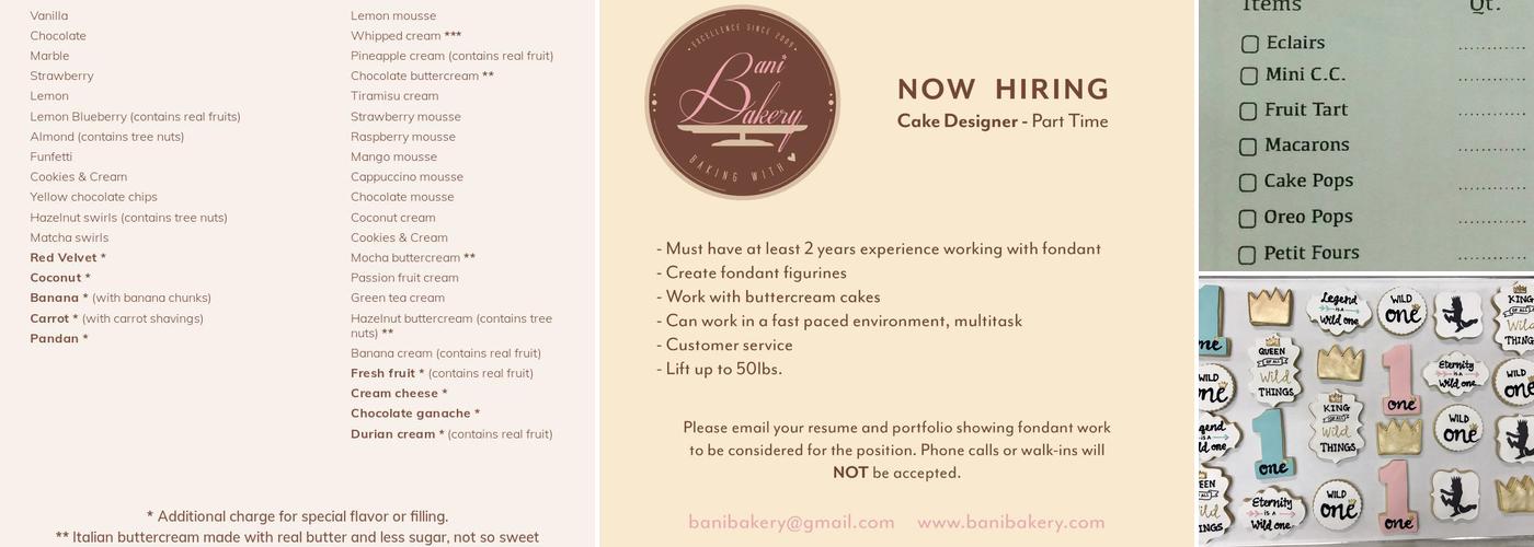 Bani Bakery Menu
