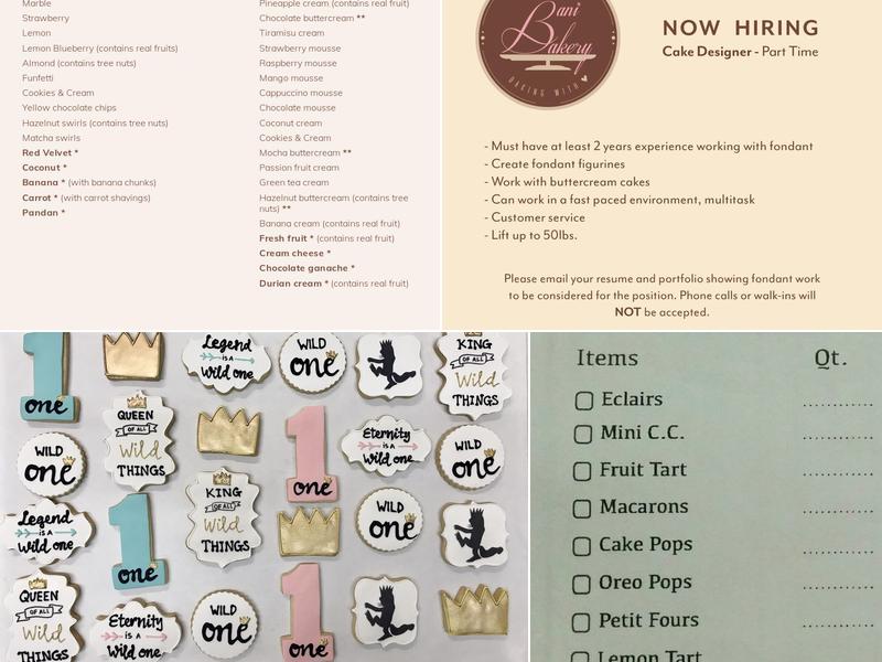 Bani Bakery Menu