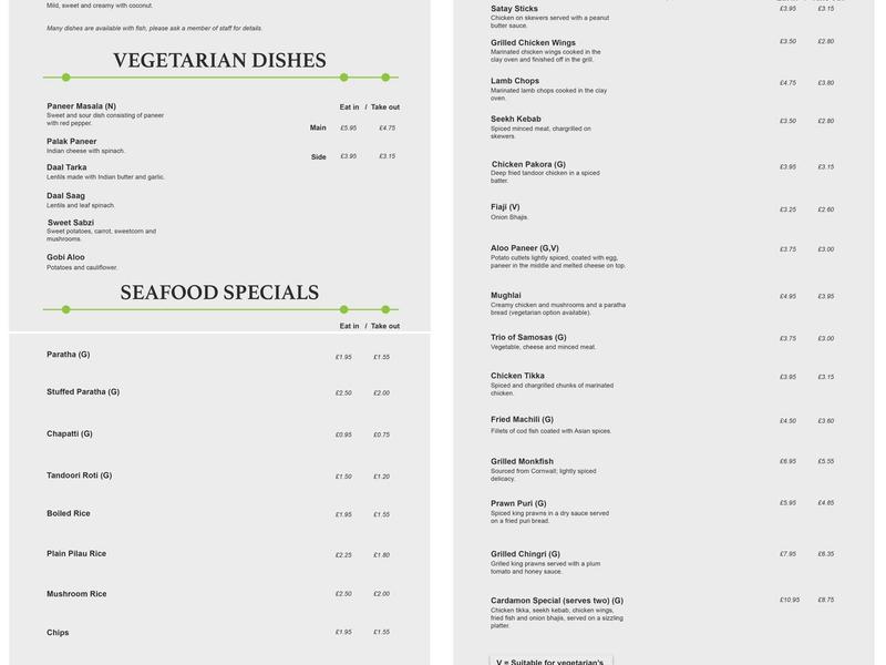 Cardamon Green Restaurant Menu
