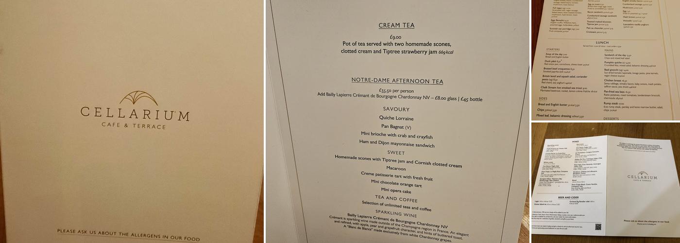 Cellarium Cafe & Terrace Menu