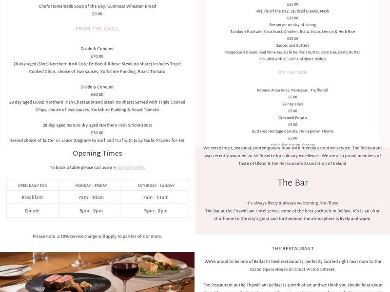 The Restaurant at The Fitzwilliam Hotel Menu