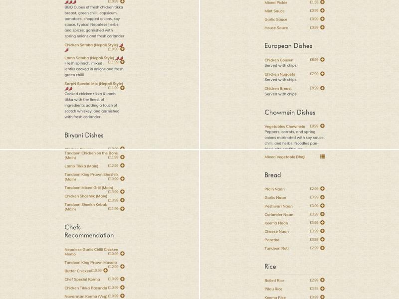 SarpN Group Indian Restaurant Menu