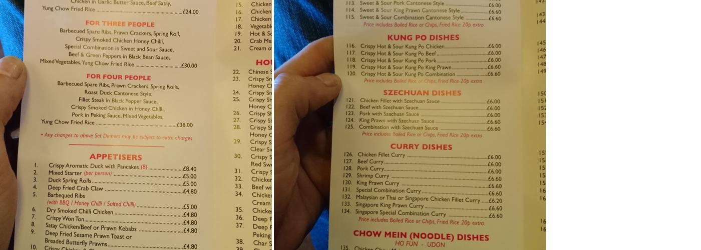 Ho Wah Menu