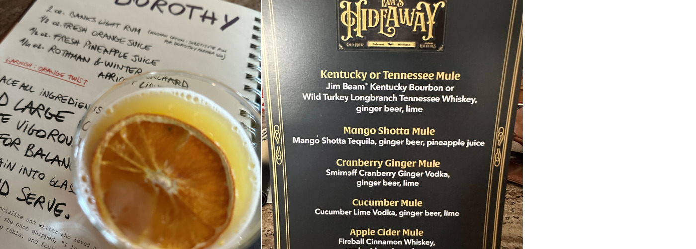 Eva’s Hideaway Menu