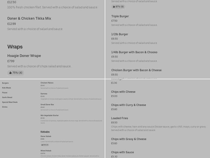 ballymena kebab and pizza house Menu